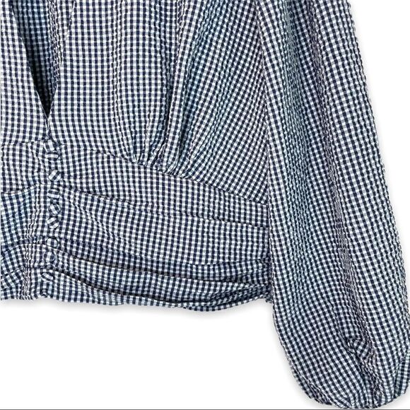 Zara Gingham V Neck Pleated Top - Picture 3 of 9